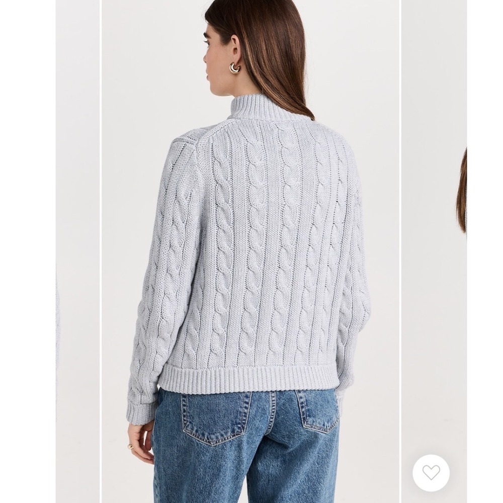 Wyeth Cable Knit Zip Cardigan Sweater Cotton Fisherman Gray Minimalist Mock Neck - Picture 4 of 11
